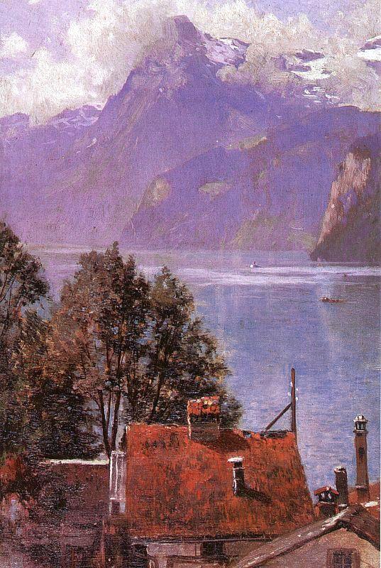 John Douglas Woodward Brunnen, Lake Lucerne Sweden oil painting art